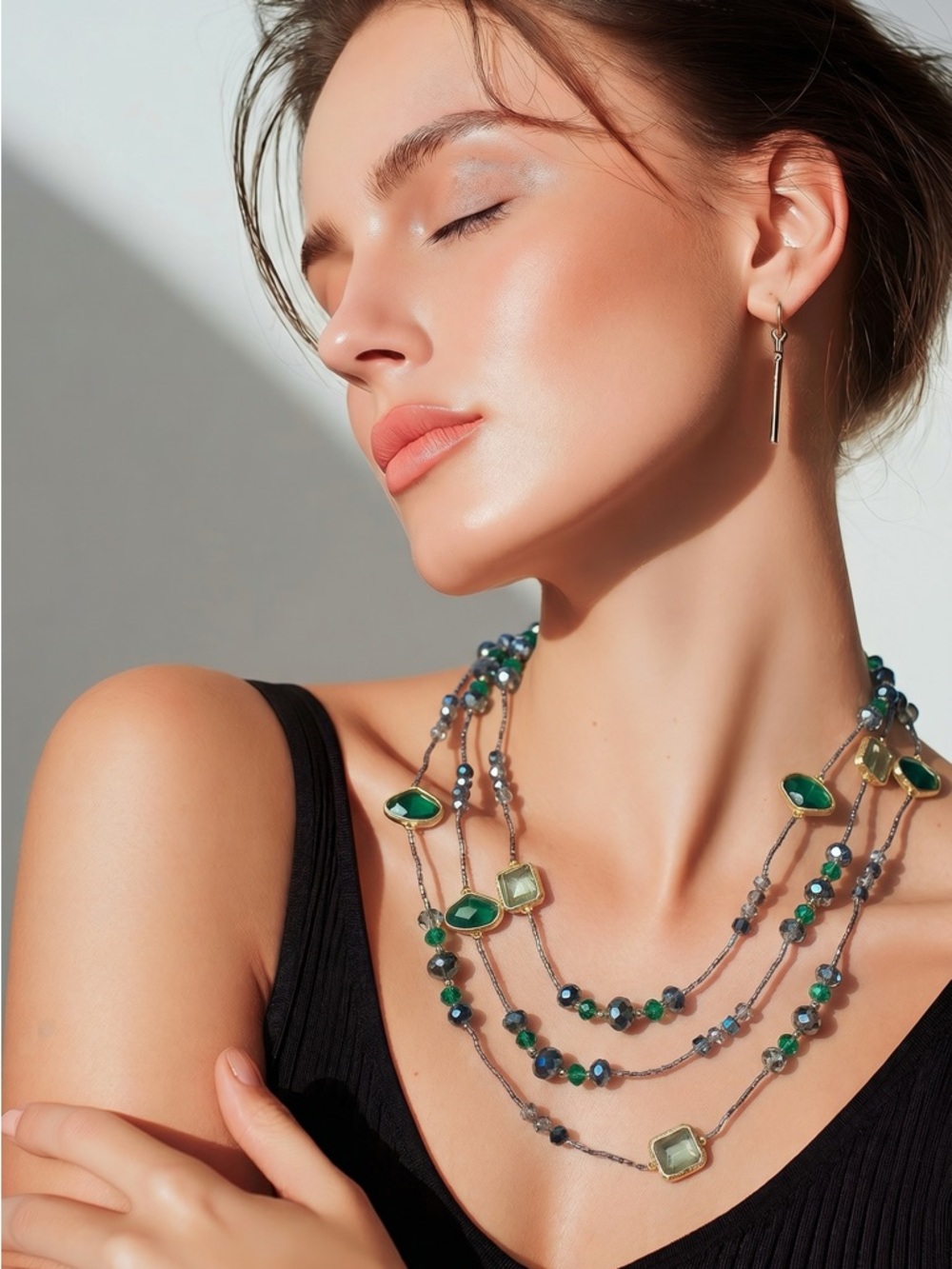 SAACHI Multi-Strand Green and Blue Bead Necklace